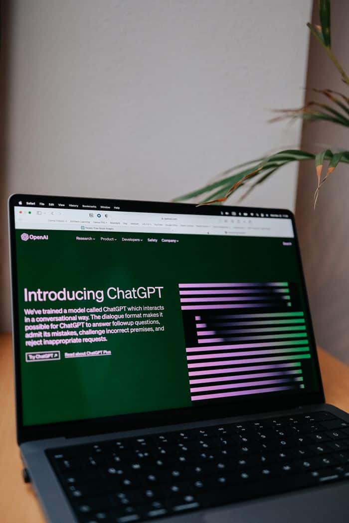 OpenAI ChatGPT introduction on a laptop screen with focus on new AI features.